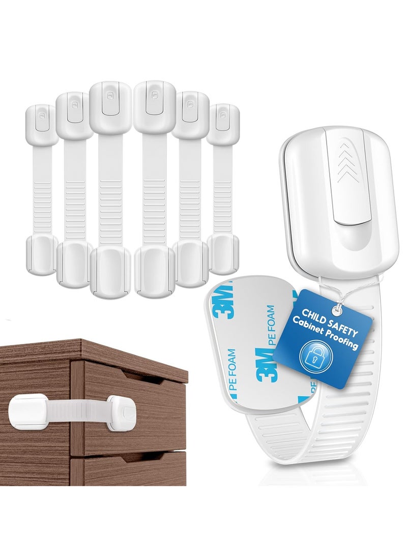 SHAYDX Child Safety Locks 6-Pack – Baby Proof Strap Latches for Cabinets, Drawers, Fridge & Toilet – 3M Adhesive, No Drilling Needed - Image 1