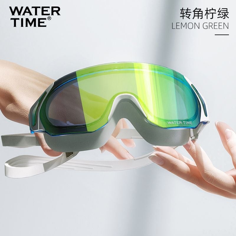WaterTime نظارات سباحة طبية بإطار كبير مضادة للضباب ومقاومة للماء مع قبعة سباحة - Image 1