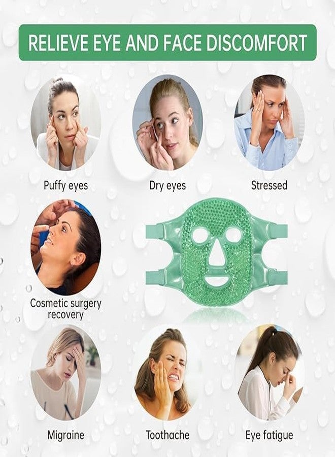 COZIESS قناع تبريد العين من كوزييس مع خرزة جل، كمادة ثلجية قابلة لإعادة الاستخدام، وسادات تبريد للعين أثناء النوم بعد جراحة الجفن، لعلاج الانتفاخ، وانتفاخ العينين، والصداع، والصداع النصفي (قناع وجه أخضر) - Image 5