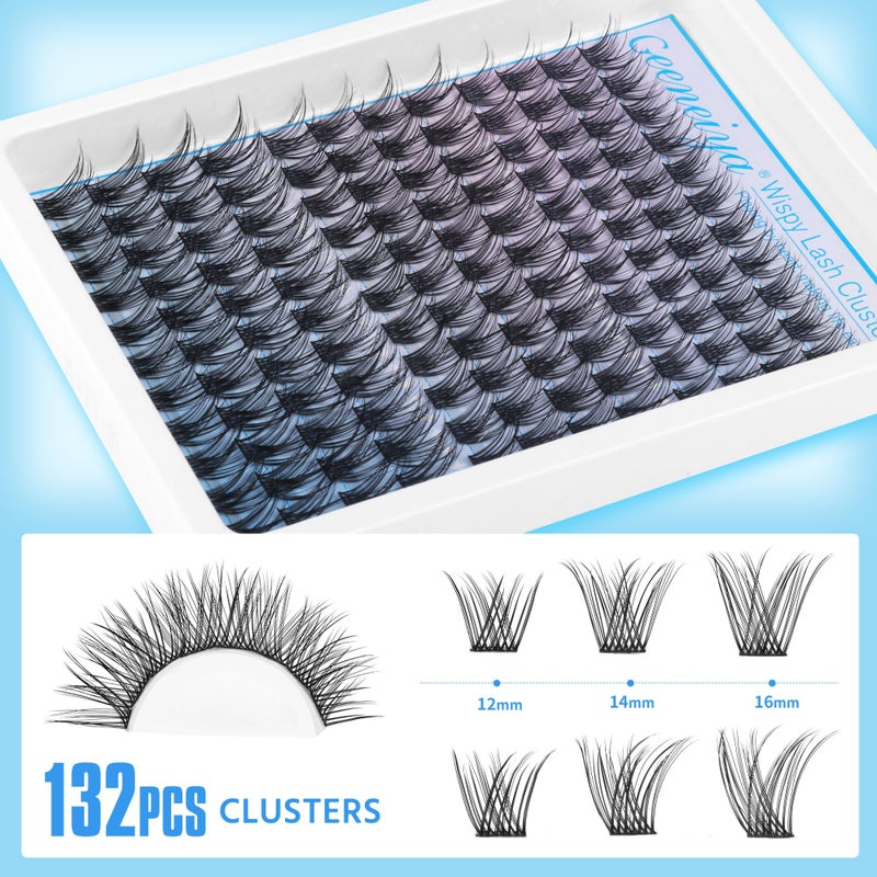 Geeneiya Lash Clusters Wispy C Curl Eyelash Clusters 12-16MM Individual Eyelashes Natural Cluster Eyelash Extensions Cluster Lashes Natural Lookï¼ˆ154PCS, C Curl, 12-14-16mm) - Image 4
