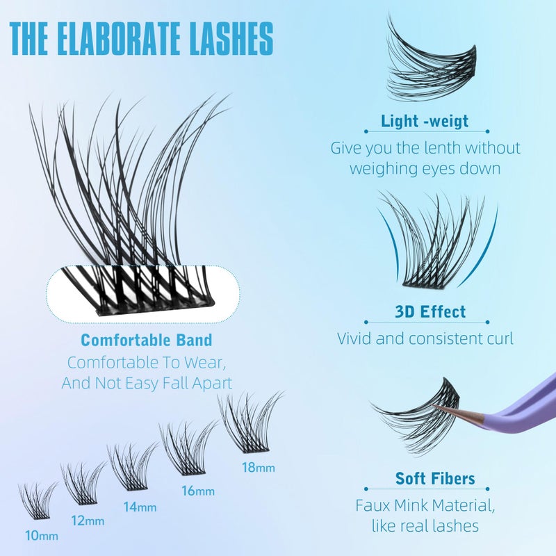 Geeneiya Lash Clusters Wispy C Curl Eyelash Clusters 12-16MM Individual Eyelashes Natural Cluster Eyelash Extensions Cluster Lashes Natural Lookï¼ˆ154PCS, C Curl, 12-14-16mm) - Image 3