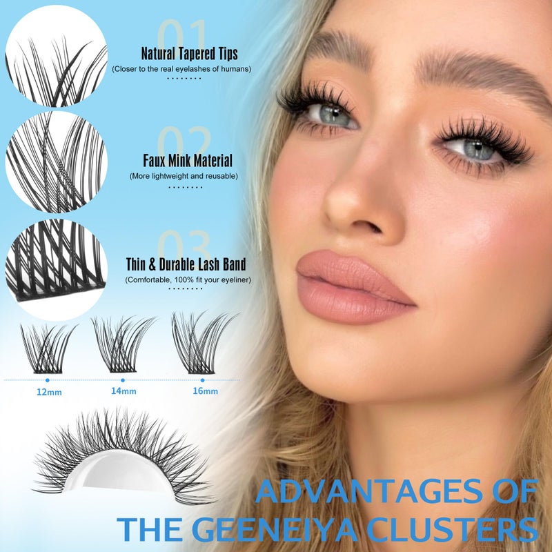 Geeneiya Lash Clusters Wispy C Curl Eyelash Clusters 12-16MM Individual Eyelashes Natural Cluster Eyelash Extensions Cluster Lashes Natural Lookï¼ˆ154PCS, C Curl, 12-14-16mm) - Image 2