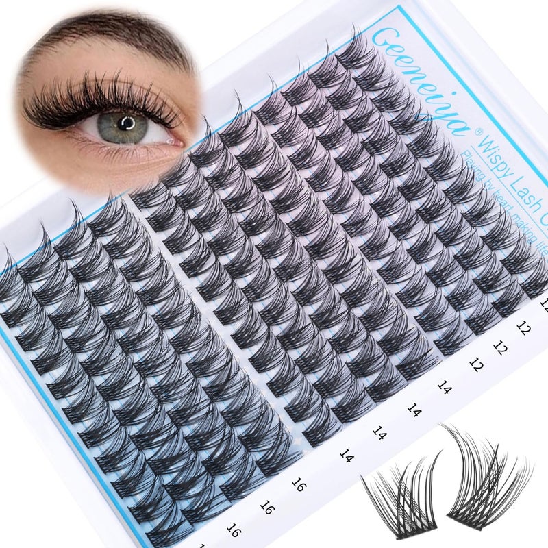 Geeneiya Lash Clusters Wispy C Curl Eyelash Clusters 12-16MM Individual Eyelashes Natural Cluster Eyelash Extensions Cluster Lashes Natural Lookï¼ˆ154PCS, C Curl, 12-14-16mm) - Image 1