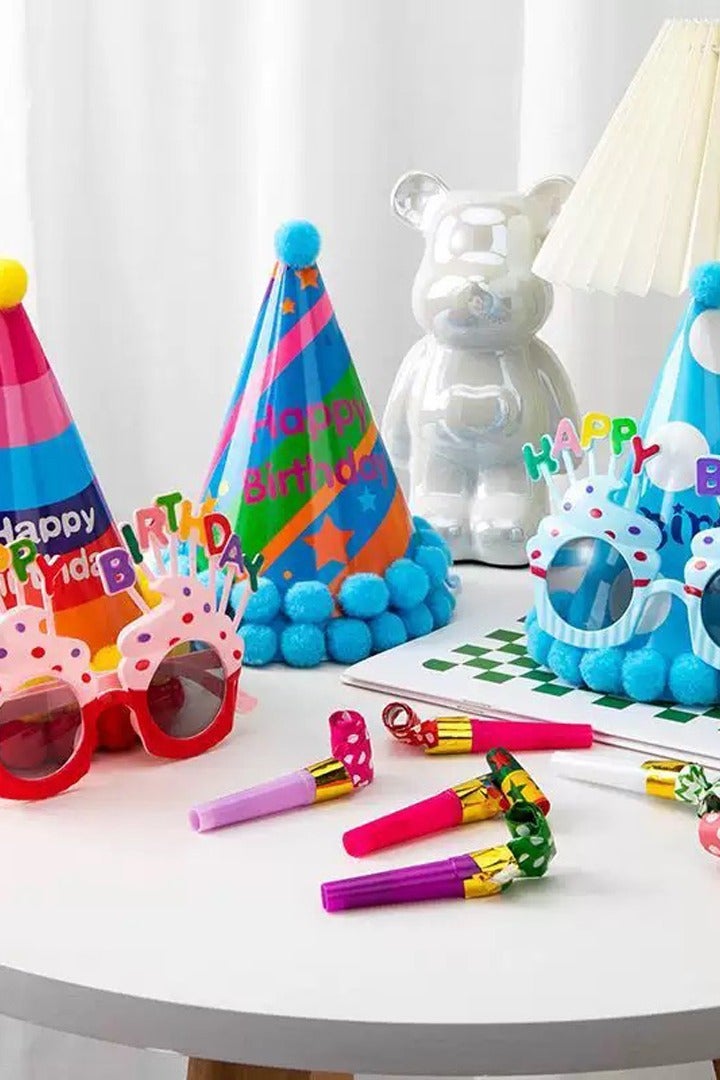 12 Piece Adult and Children Birthday Party Toy Hat Set, Felt Hats, Glasses and Party whistle for Boys, Girls, Children, Adult Party Decorations, Various Party, Holiday, Photo Prop Decorations - Image 2
