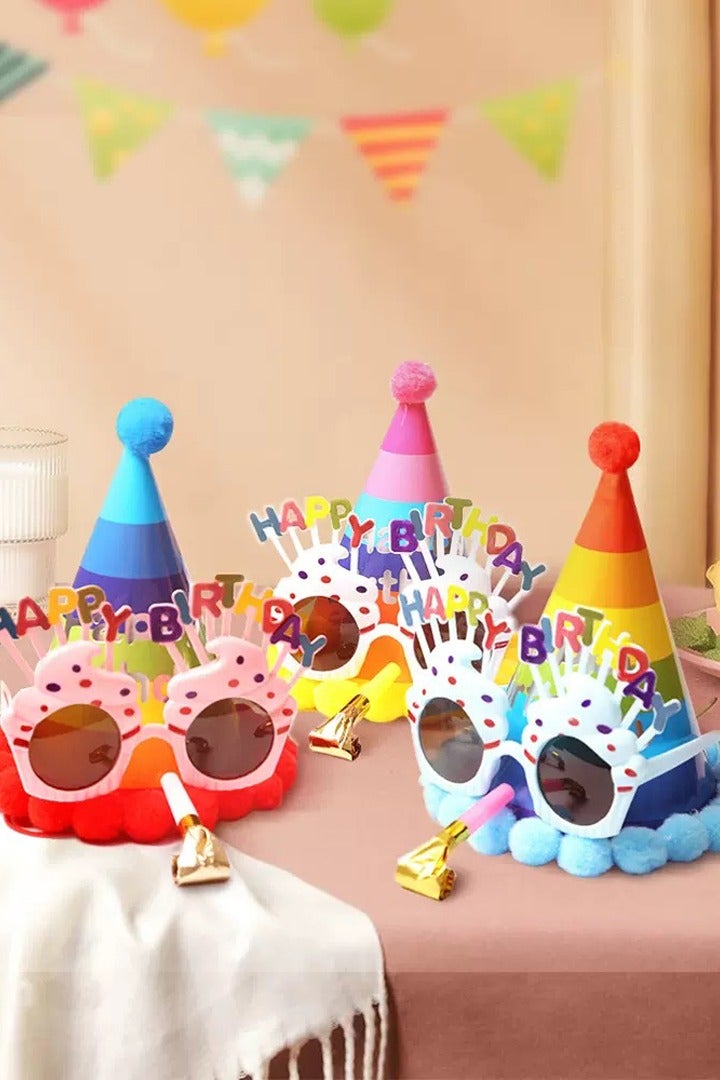 12 Piece Adult and Children Birthday Party Toy Hat Set, Felt Hats, Glasses and Party whistle for Boys, Girls, Children, Adult Party Decorations, Various Party, Holiday, Photo Prop Decorations - Image 1