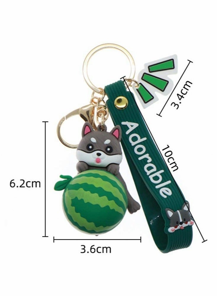 Zikra 4 PCS Watermelon Avocado Cartoon Corgi Dog Keychains, Shiba Inu Keyrings, Bag Decoration, Door Key Ornaments, Fashion Jewelry(Avocado&Watermelon,Multicolor) - Image 2