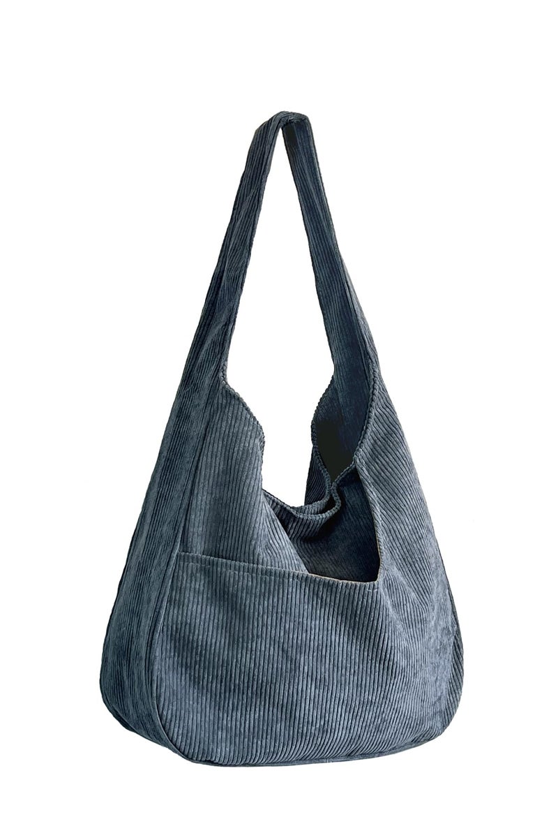 Ulisty Women Corduroy Hobo Bag Wide Strap Shoulder Bag Casual Tote Bag Shopper Purse Handbag blue-gray - Image 1