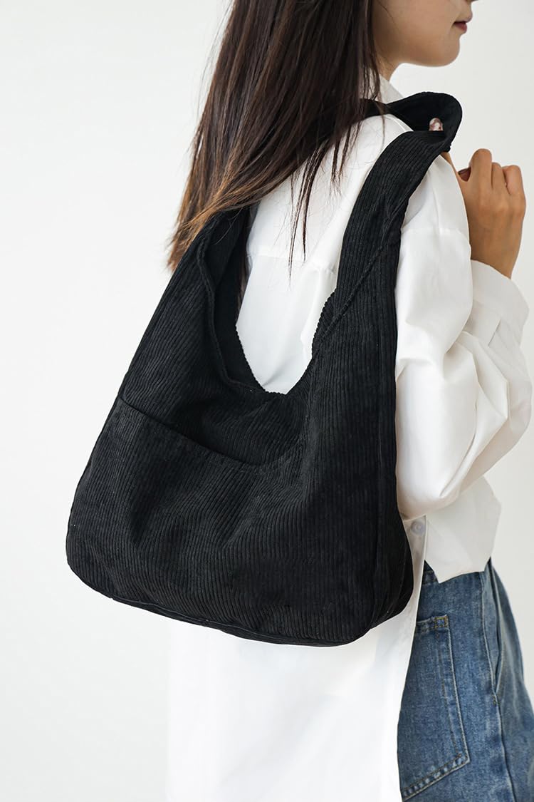 Ulisty Women Corduroy Hobo Bag Wide Strap Shoulder Bag Casual Tote Bag Shopper Purse Handbag blue-gray - Image 5