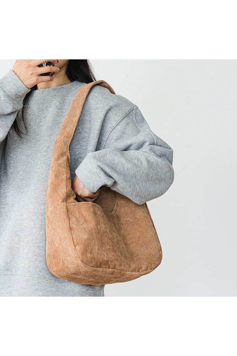 Ulisty Women Corduroy Hobo Bag Wide Strap Shoulder Bag Casual Tote Bag Shopper Purse Handbag blue-gray - Image 4