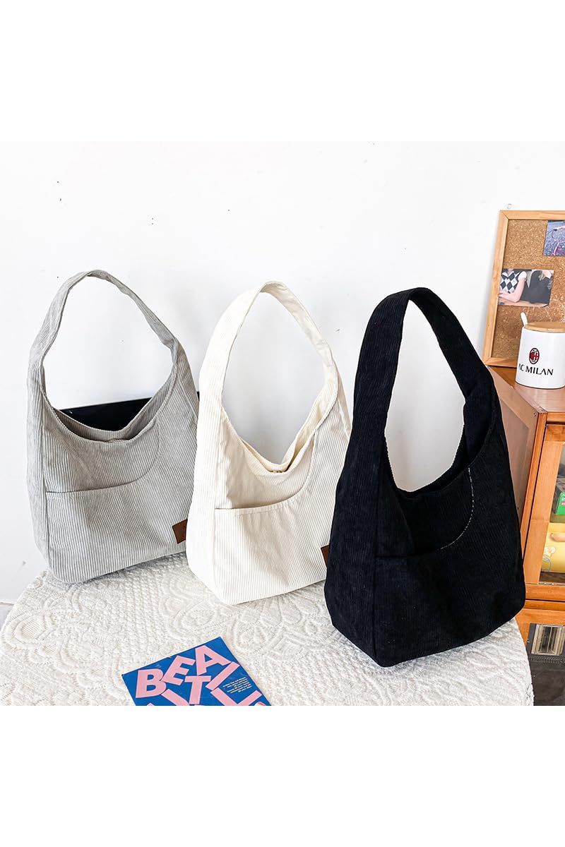 Ulisty Women Corduroy Hobo Bag Wide Strap Shoulder Bag Casual Tote Bag Shopper Purse Handbag blue-gray - Image 3