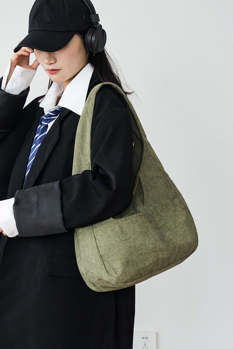Ulisty Women Corduroy Hobo Bag Wide Strap Shoulder Bag Casual Tote Bag Shopper Purse Handbag blue-gray - Image 2