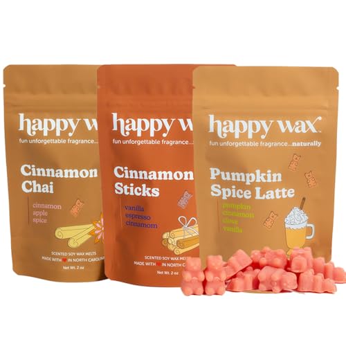 Happy Wax Cinnamon Collection Scented Natural Soy Wax Melts – 6 Total Oz. of Scented Wax Melts, Collection Includes Cinnamon Sticks, Pumpkin Spice Latte and Cinnamon Chai - Image 1