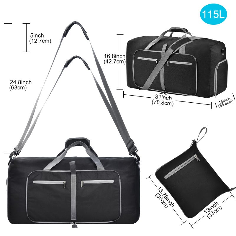 Felipe Varela 85L Duffle Bag with Shoes Compartment, Foldable Waterproof Travel Duffel Bags Duffle Overnight Weekend Travel Gym Bag for Men WomenBlack) - Image 3