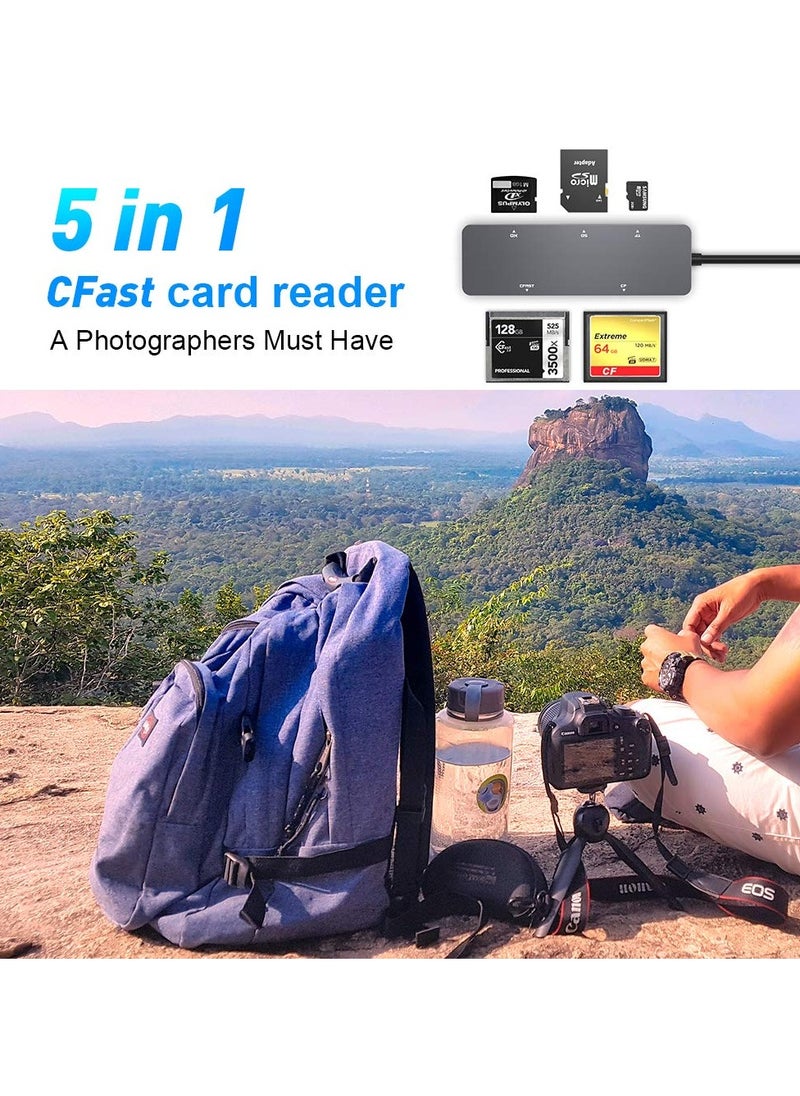 SYOSI - CFast Card Reader, USB 3.0 USB C CFast 2.0 Card Reader, 5Gbps Aluminum CFast Memory Card Adapter for SanDisk, Lexar, Transcend, Sony Card, Suitable for CFast/CF/SD/TF/XD Card - Image 1
