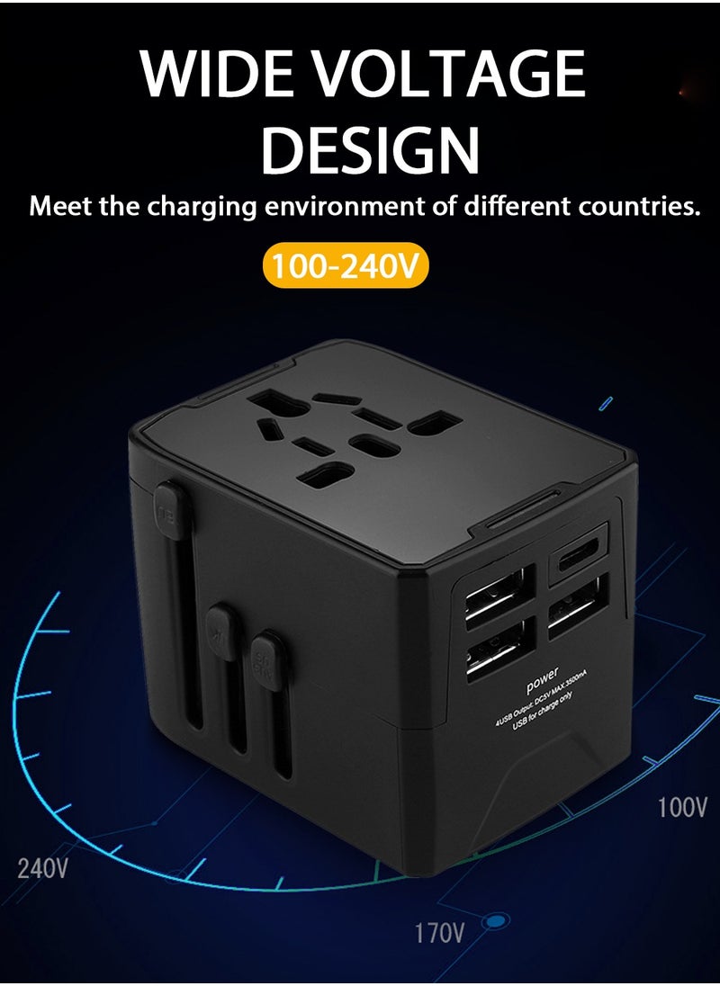 URbazaar - Universal Travel Adapter Type C - International Travel Adapter Plug with Smart Power US EU AU UK - Travel Adapter Worldwide Plug Adapter with 3 USB Charging Port and 1 USB Type C - Image 1