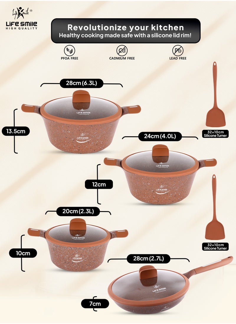 Life Smile - Cookware Set 10 Pieces with Titanium Granite Coating, Non Stick Cooking Set, Pots and Pans Set with Stay Cool Handles Set Includes Stockpots, Frying Pan and Silicone Tools - Image 1