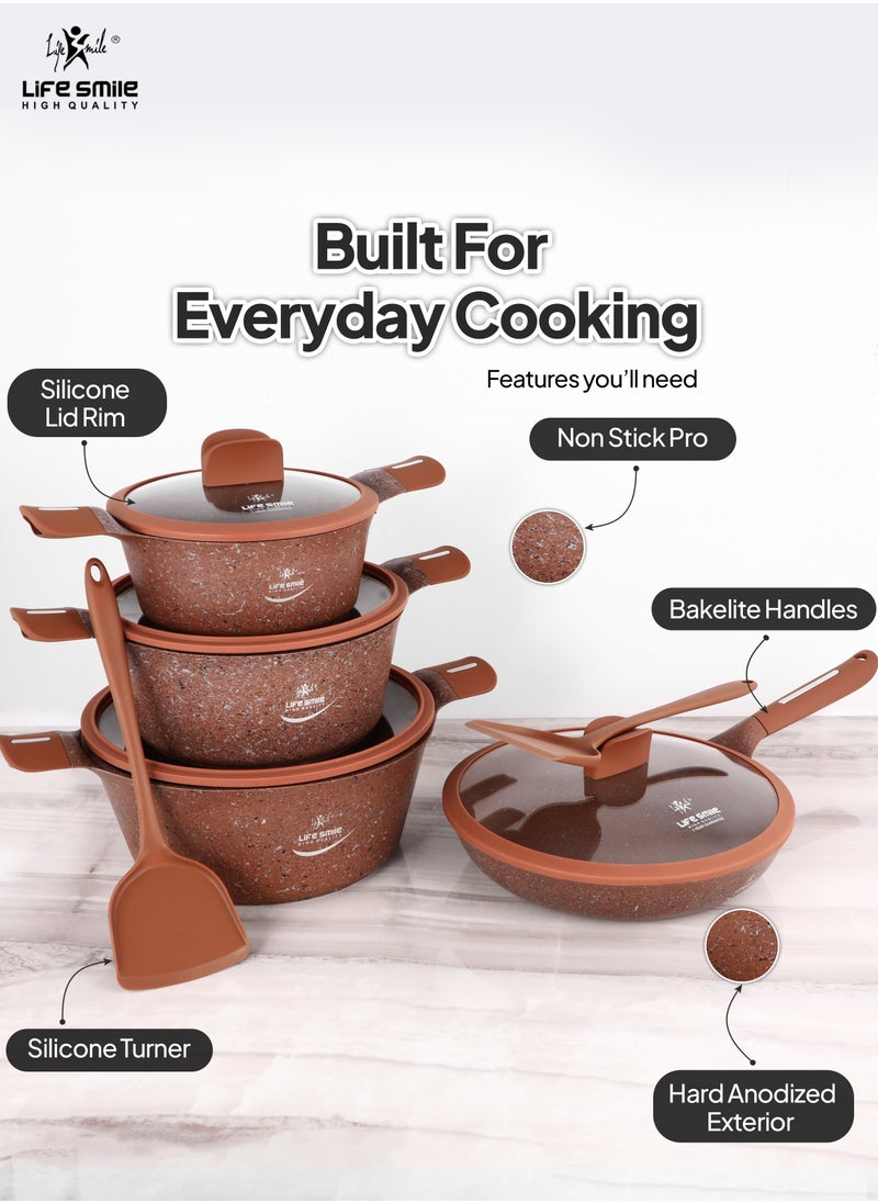 Life Smile - Cookware Set 10 Pieces with Titanium Granite Coating, Non Stick Cooking Set, Pots and Pans Set with Stay Cool Handles Set Includes Stockpots, Frying Pan and Silicone Tools - Image 1