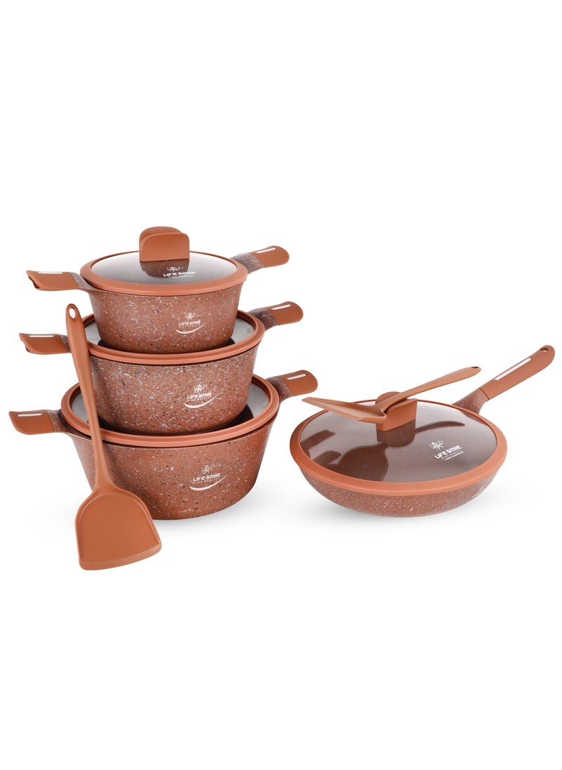 Cookware Set 10 Pieces with Titanium Granite Coating, Non Stick Cooking Set, Pots and Pans Set with Stay Cool Handles Set Includes Stockpots, Frying Pan and Silicone Tools - pzsku/Z013684C907AC3A292FA0Z/45/_/1739789206/a5909115-7290-4bf6-8d62-903cbe0f4007