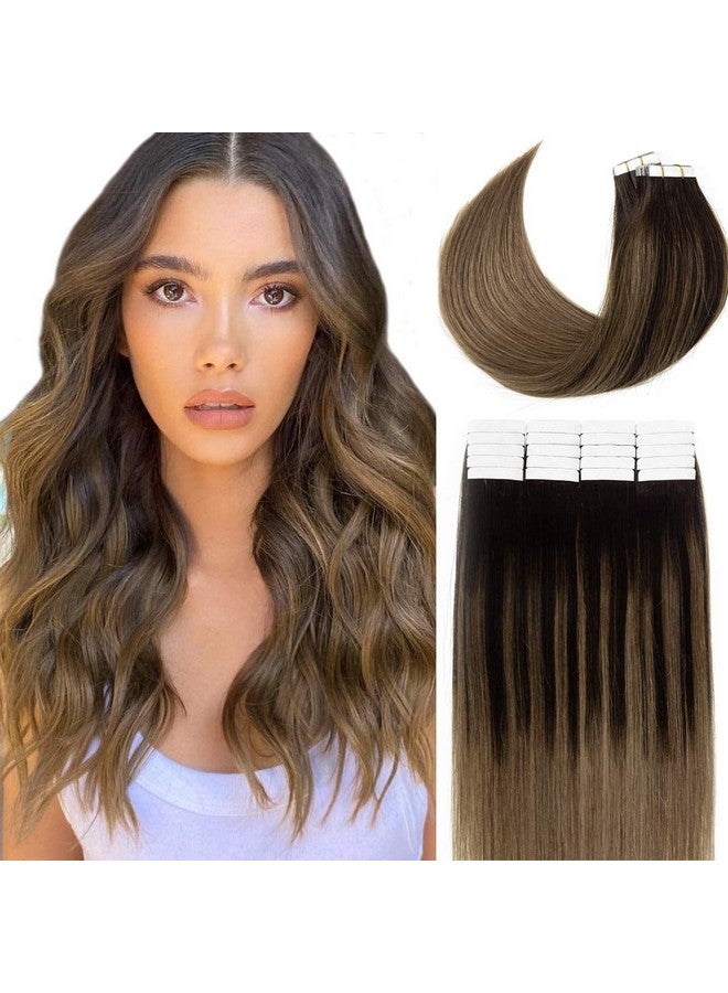Lacer Hair Human Hair Tape In Extensions Darkest Brown 2 Remy Tape In Hair Extensions Invisible Balayage Tape In Natural Human Hair Chestnut Brown 6 12Inch 30G 20Pcs - Image 1