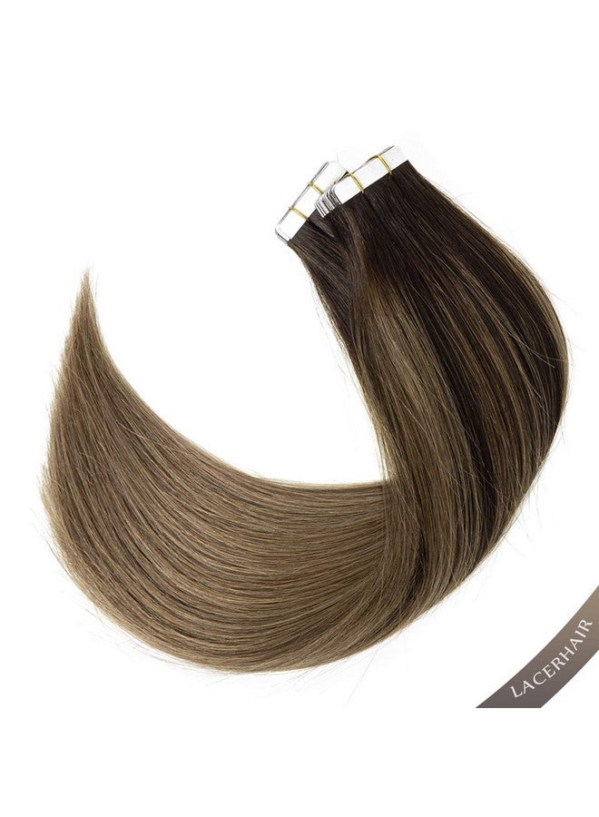 Lacer Hair Human Hair Tape In Extensions Darkest Brown 2 Remy Tape In Hair Extensions Invisible Balayage Tape In Natural Human Hair Chestnut Brown 6 12Inch 30G 20Pcs - Image 4