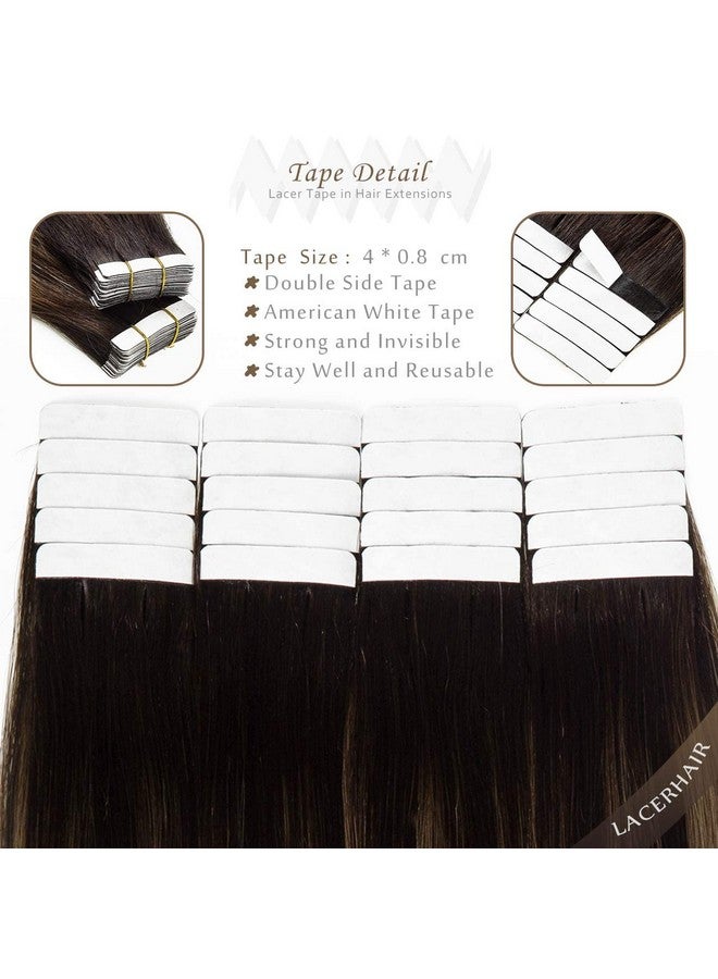 Lacer Hair Human Hair Tape In Extensions Darkest Brown 2 Remy Tape In Hair Extensions Invisible Balayage Tape In Natural Human Hair Chestnut Brown 6 12Inch 30G 20Pcs - Image 3