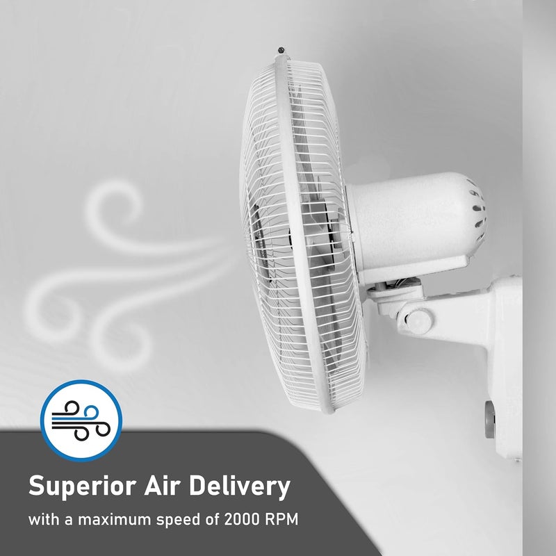 KIMATSU KIMATSU Aura High Speed Wall Fan for Cooling with Automatic Oscillation 400 mm 60W White  - Image 2