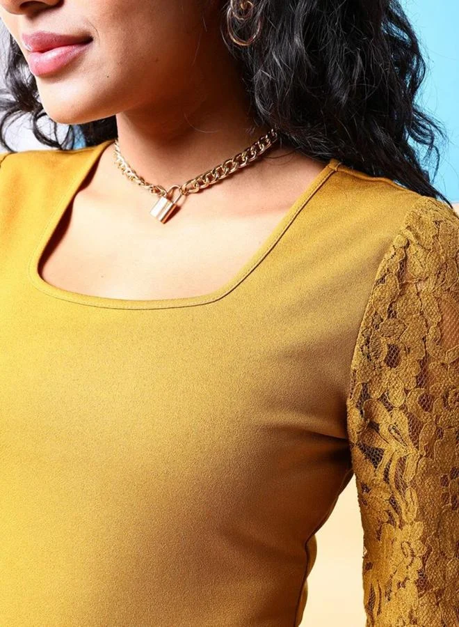 Freehand Freehand Women Mustard Lace Sleeve Top