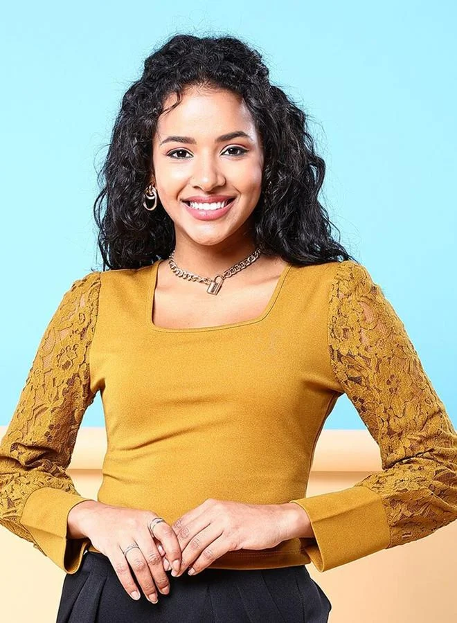 Freehand Freehand Women Mustard Lace Sleeve Top