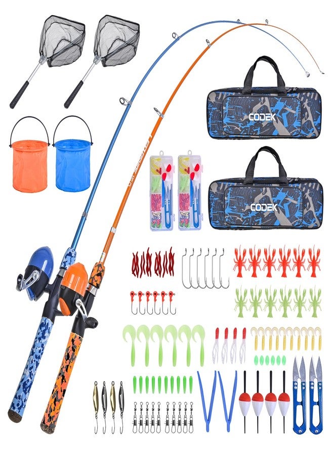 CODEK Kids Fishing Pole Set with Full Starter Kits 2 Set Portable Telescopic Fishing Rod and Reel Cambos for Boys Girls Toddler Youth Age Beginner Little Children Junior Anglers - Image 1
