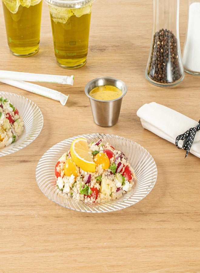 Restaurantware أطباق مطاعم موديرنا القابلة للتصرف بحجم 7 بوصات - 40 طبق بلاستيكي دائري للحفلات - أطباق عشاء بلاستيكية شفافة ثقيلة الوزن بنمط موجي للأطعمة الساخنة والباردة مثالية للمقاهي - Image 5