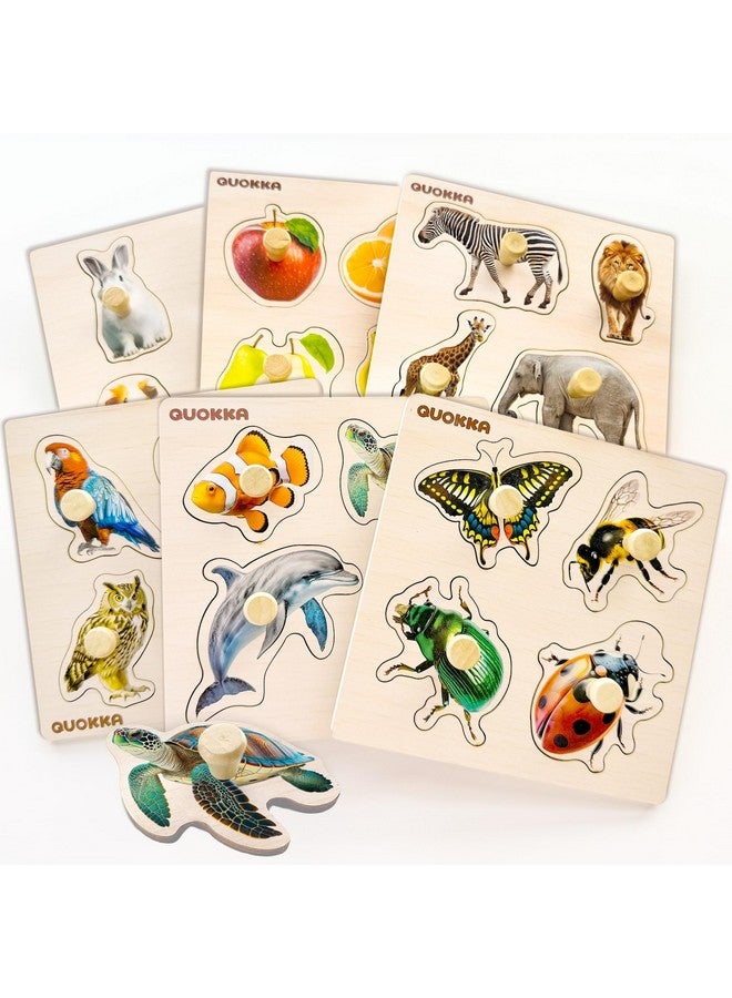 كوكا الألغاز الخشبية للأطفال الصغار 1-3 - 6 الألغاز المربوطة للأطفال الذين تتراوح أعمارهم بين 2-4 - لعبة تعلم الحيوانات والفواكه للأطفال - هدية لعبة تعليمية واقعية للصبي والفتاة - Image 1