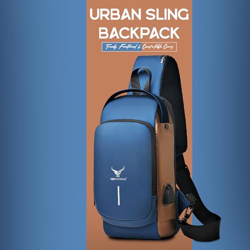 REDHORNS Waterproof Crossbody Chest Bag for Men & Women with USB Charging Port Unisex Design Anti-Theft Zipper Password Lock Shoulder Bag, Sling Bag for Travel (Blue) - Image 2