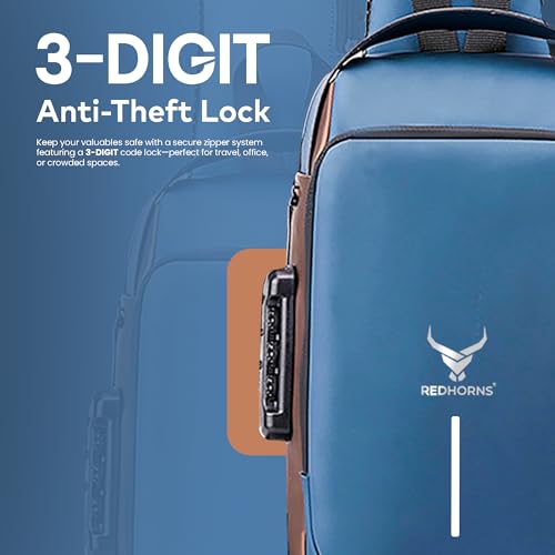 REDHORNS Waterproof Crossbody Chest Bag for Men & Women with USB Charging Port Unisex Design Anti-Theft Zipper Password Lock Shoulder Bag, Sling Bag for Travel (Blue) - Image 4