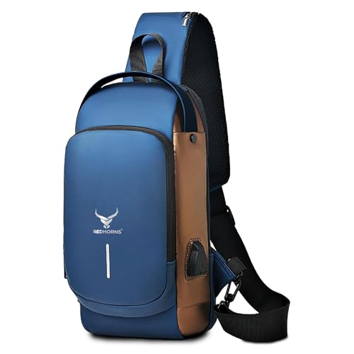 REDHORNS Waterproof Crossbody Chest Bag for Men & Women with USB Charging Port Unisex Design Anti-Theft Zipper Password Lock Shoulder Bag, Sling Bag for Travel (Blue) - Image 1