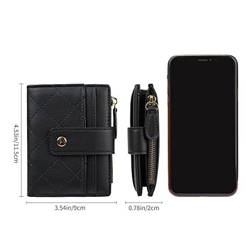 Cynure Women's Cute Leather Card Holder Small Compact Bifold Wallet with Zip Coin Pocket, Black - Image 5