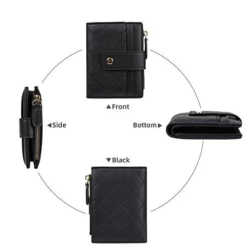 Cynure Women's Cute Leather Card Holder Small Compact Bifold Wallet with Zip Coin Pocket, Black - Image 3