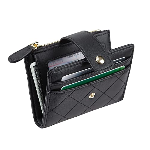 Cynure Women's Cute Leather Card Holder Small Compact Bifold Wallet with Zip Coin Pocket, Black - Image 4