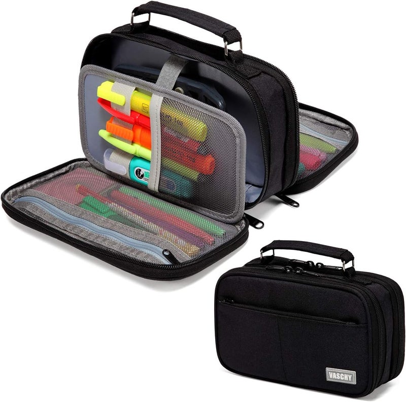 Vaschy Pencil Case, Large Pencil Pouch with Compartments for Middle School,Work,Office Pen Organizer Holder School Supply Black - Image 1