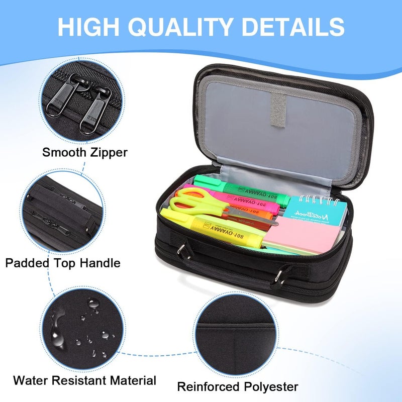 Vaschy Pencil Case, Large Pencil Pouch with Compartments for Middle School,Work,Office Pen Organizer Holder School Supply Black - Image 4