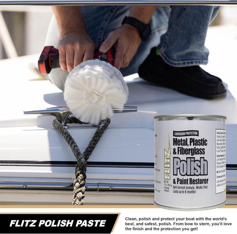 Flitz Multi-Purpose Metal Polish Paste - 1lb Can of USA-Made Chrome Polish - Works on Stainless Steel, Aluminum, Plastic, Jewelry and Cars - Non-Abrasive Cleaner & Rust Remover (1 Pack) - Image 4