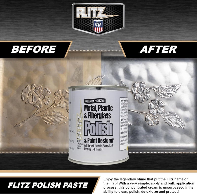 Flitz Multi-Purpose Metal Polish Paste - 1lb Can of USA-Made Chrome Polish - Works on Stainless Steel, Aluminum, Plastic, Jewelry and Cars - Non-Abrasive Cleaner & Rust Remover (1 Pack) - Image 3