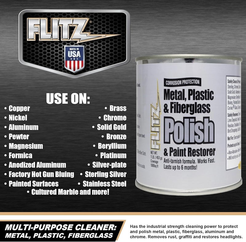 Flitz Multi-Purpose Metal Polish Paste - 1lb Can of USA-Made Chrome Polish - Works on Stainless Steel, Aluminum, Plastic, Jewelry and Cars - Non-Abrasive Cleaner & Rust Remover (1 Pack) - Image 5