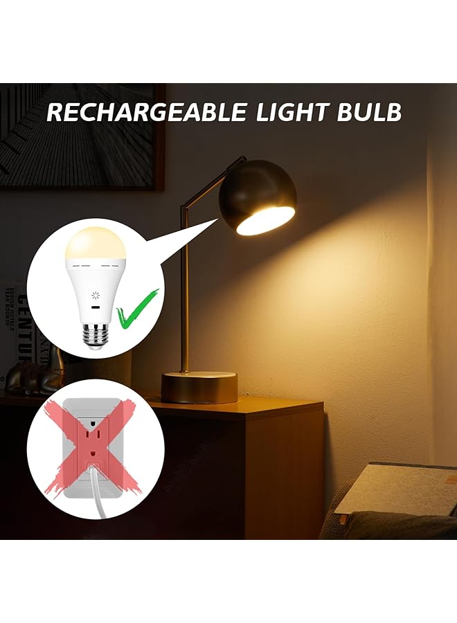 Generic USB C Rechargeable Light Bulb with Remote Control 7W Battery Powered Light Bulbs E27 Touch Control Dimmable LED Bulb Outdoor Camping Emergency Light Bulb with Hook Warm White Light/2 Pack  - Image 4