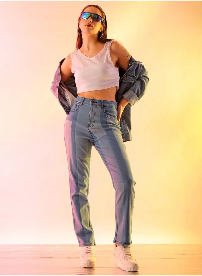 Freehand Women Straight Fit Laser Print High-Rise Jeans