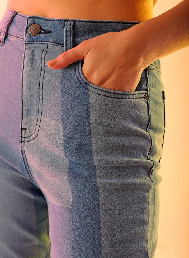 Freehand Women Straight Fit Laser Print High-Rise Jeans