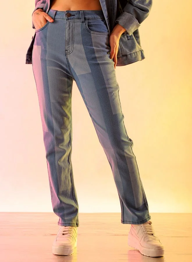Freehand Women Straight Fit Laser Print High-Rise Jeans
