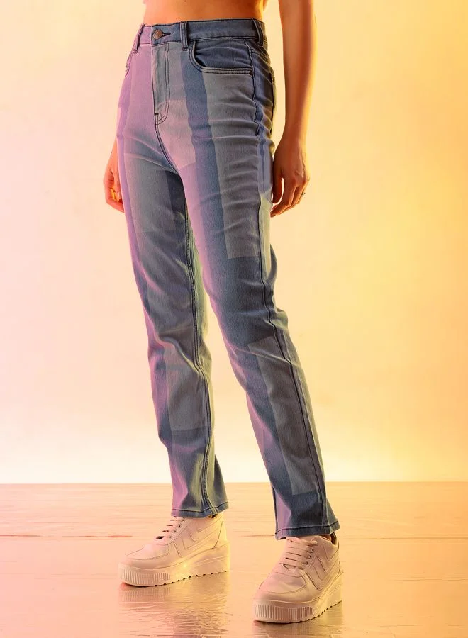 Freehand Women Straight Fit Laser Print High-Rise Jeans