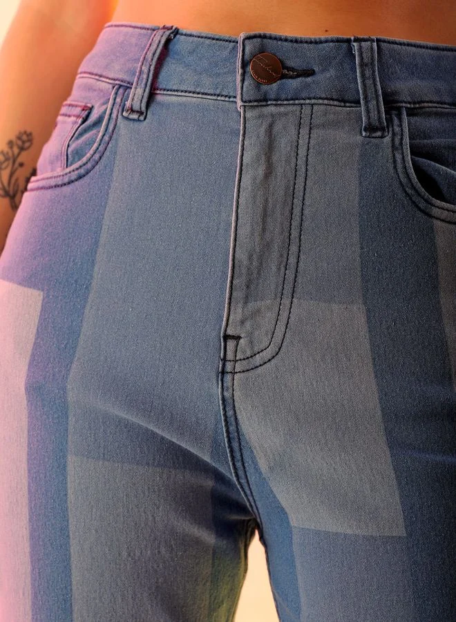 Freehand Women Straight Fit Laser Print High-Rise Jeans