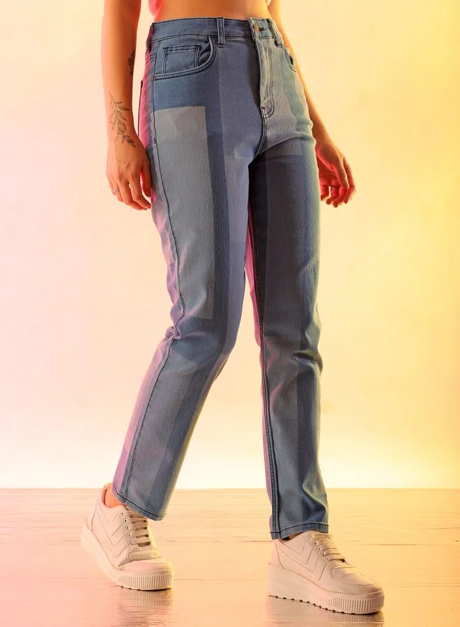 Freehand Women Straight Fit Laser Print High-Rise Jeans