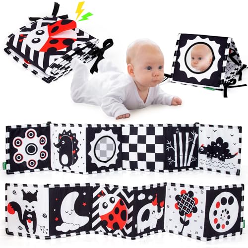 Cawgug Black and White High Contrast Baby Toys for Newborn Brain Development Tummy Time Soft Book Babies 03 612 Months Montessori Learning Activities Infant and Sensory Visual Stimulation Toys - Image 1
